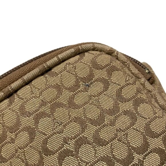 Auth COACH Mini Signature - Dark Brown Beige Jacquard Leather Pouch - Picture 9 of 11